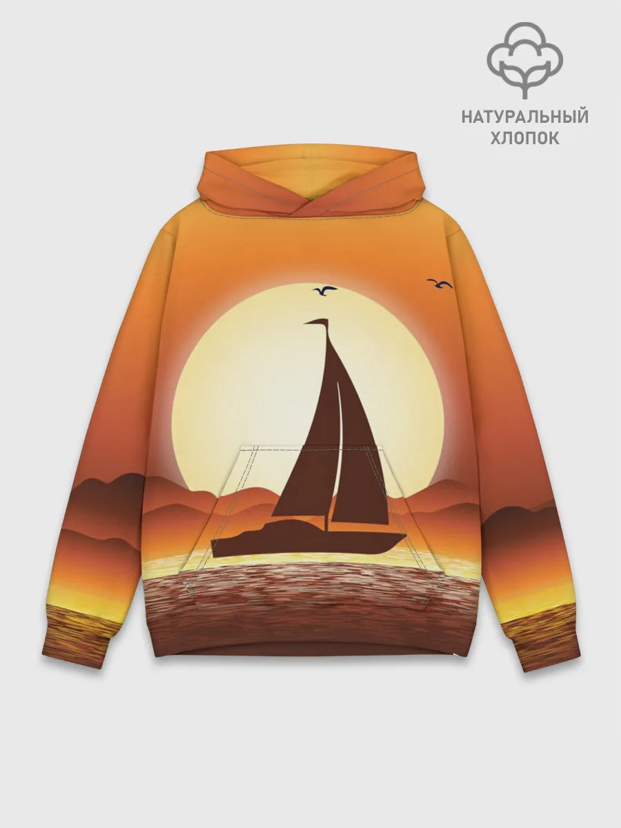 Худи мужской база хлопок / Кораблик на закате