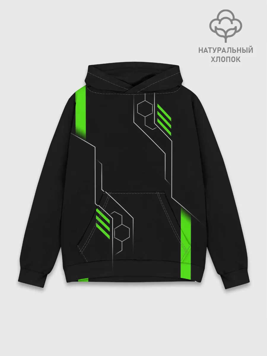 Худи мужской база хлопок / ФУТУРИСТИЧНАЯ БРОНЯ | ЗЕЛЕНАЯ