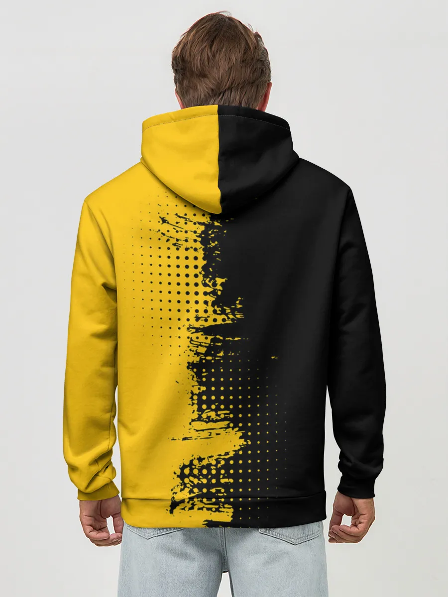 Худи мужской база хлопок / ЧЕРНО ЖЕЛТЫЙ ГРАНЖ | GRUNGE