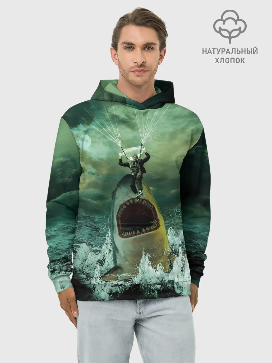 Худи мужской база хлопок / Shark Attack | Акула атакует