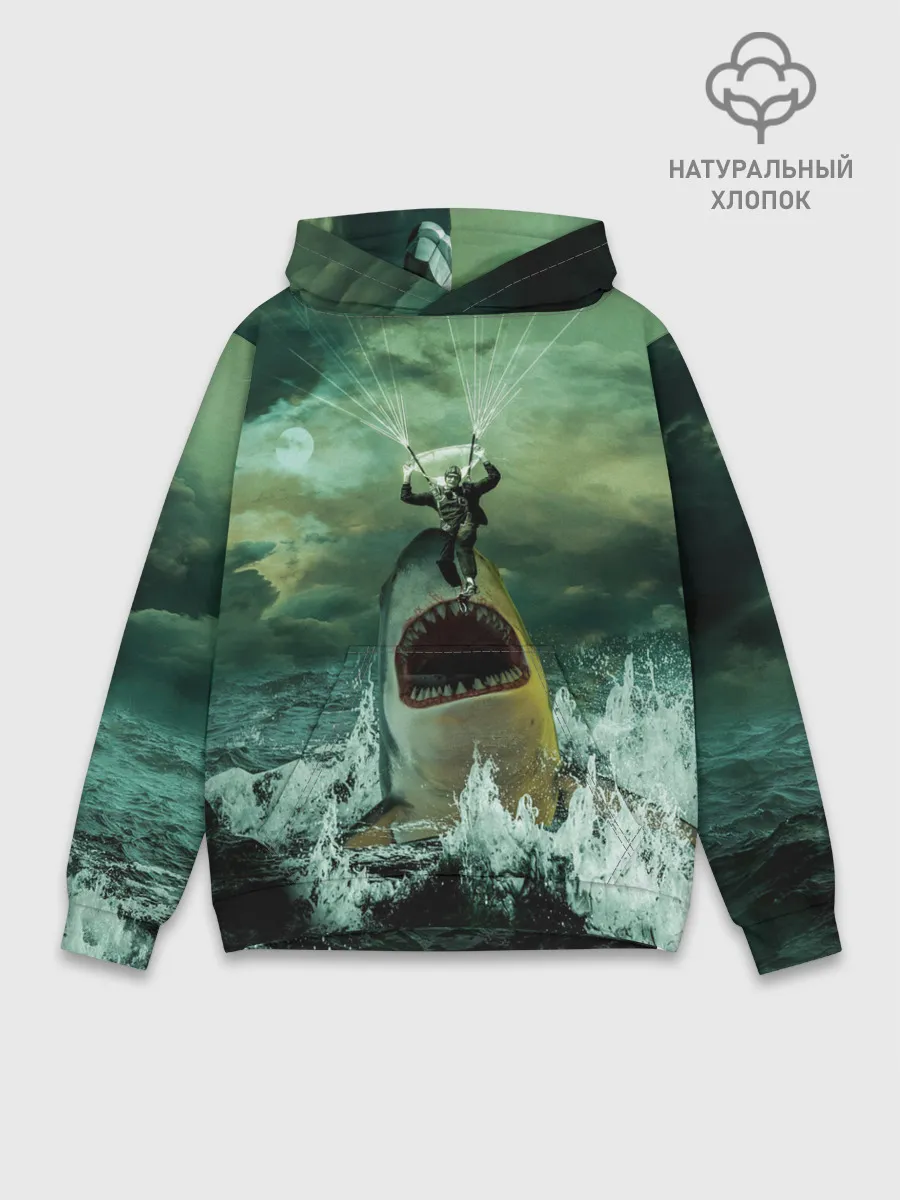 Худи мужской база хлопок / Shark Attack | Акула атакует