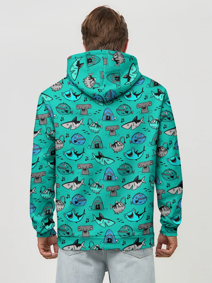 Худи мужской база хлопок / Морские рыбки