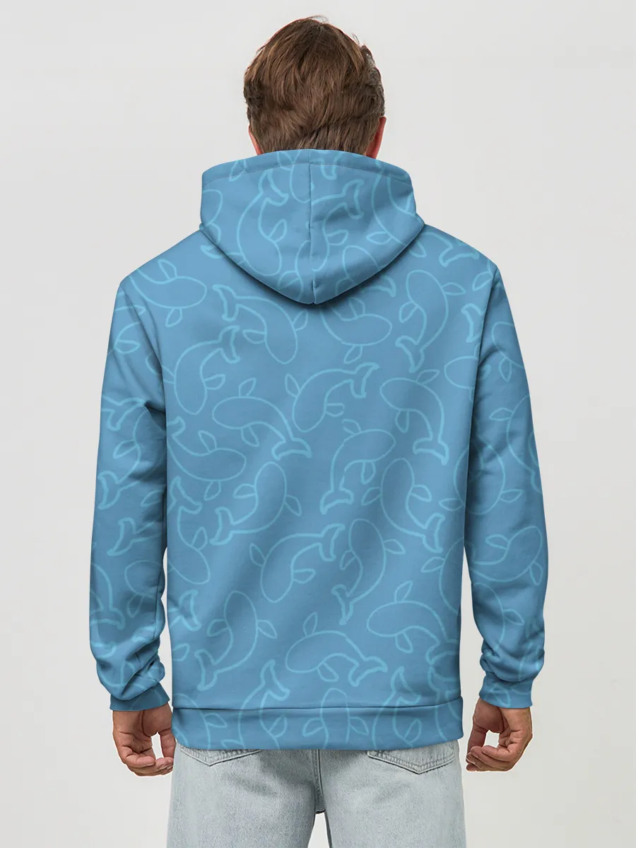 Худи мужской база хлопок / Рыбки на голубом