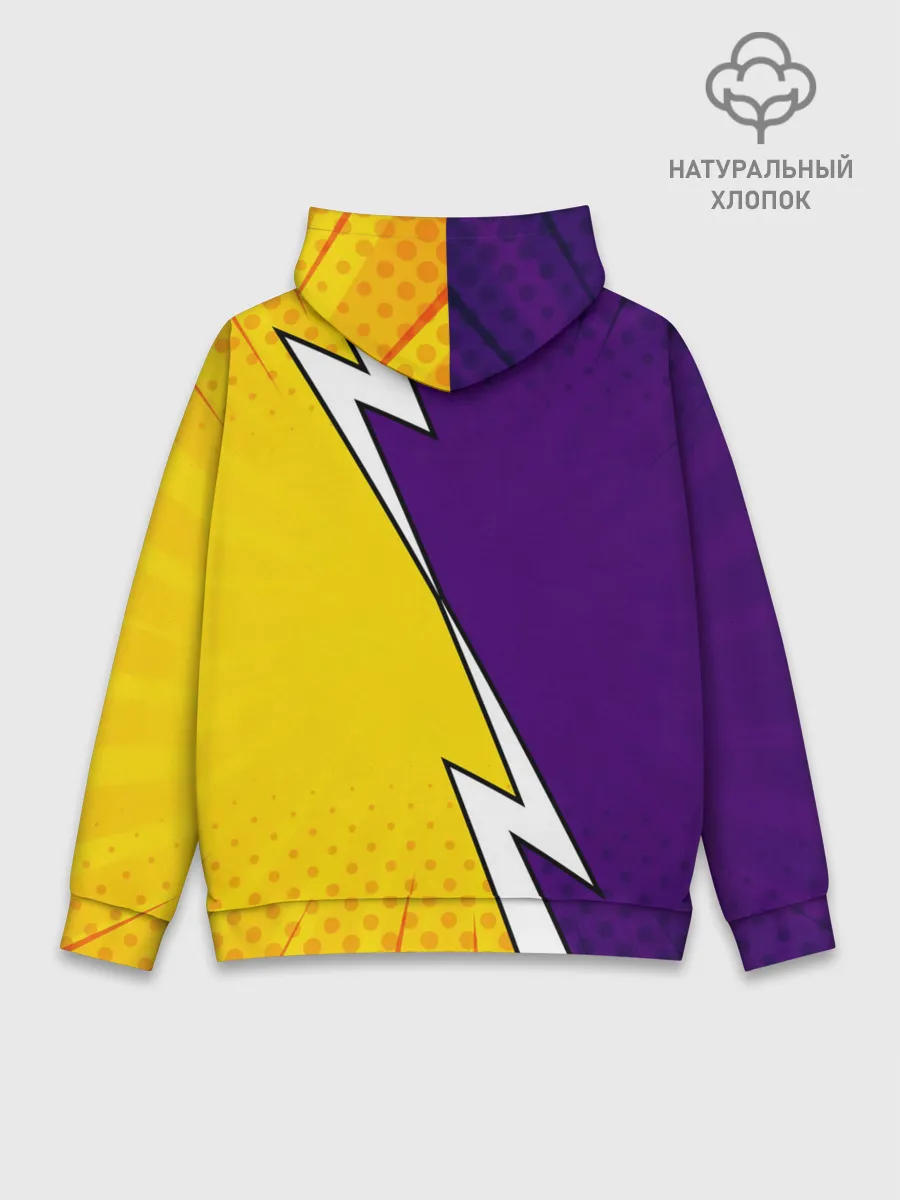 Худи мужской база хлопок / Чёрный Аста фиолетовый/желтый