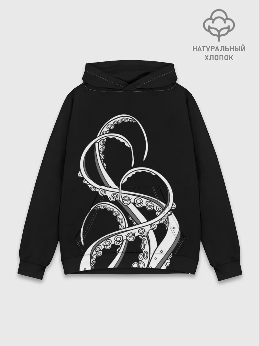 Худи мужской база хлопок / Octopus Black and White