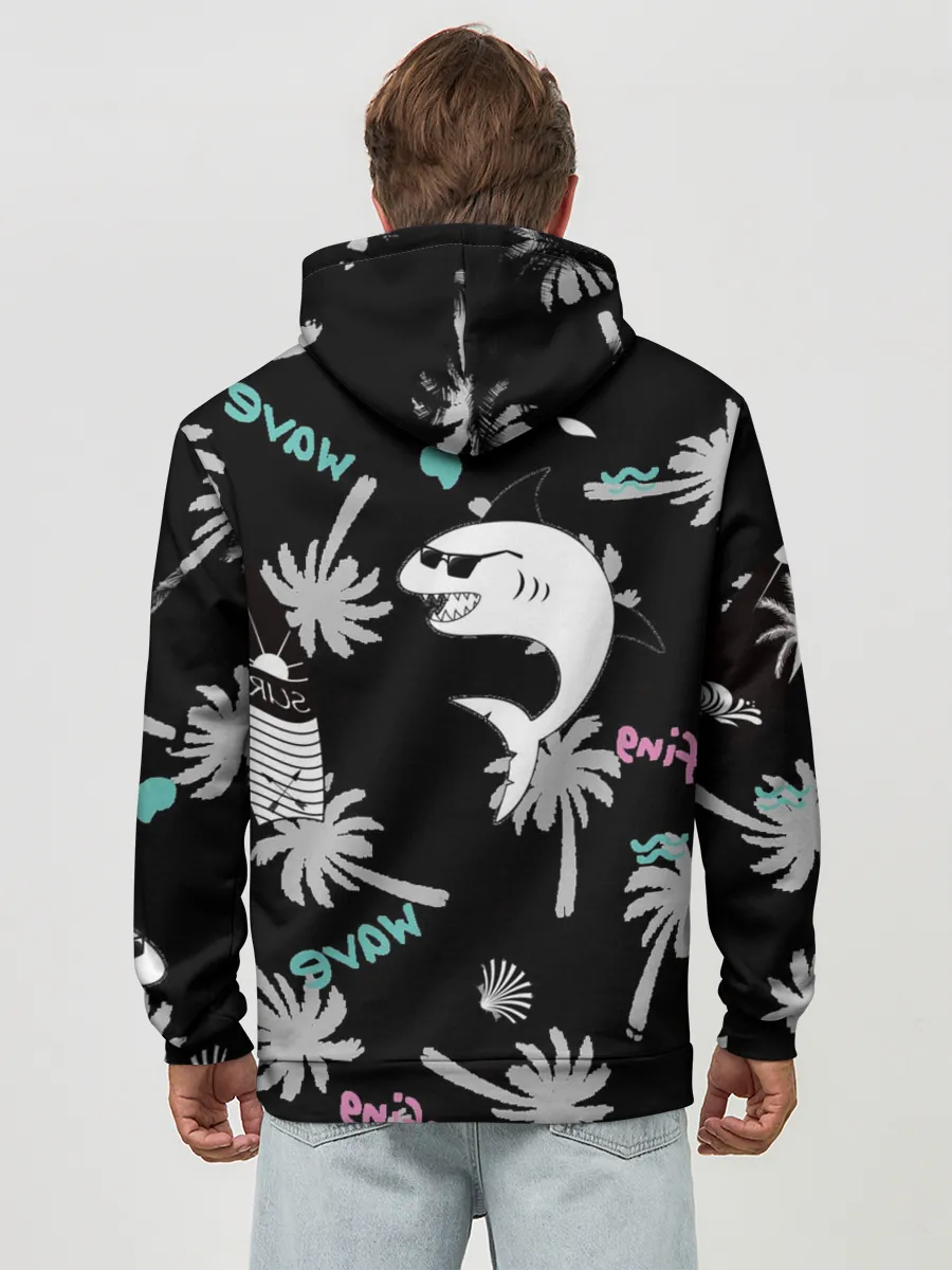 Худи мужской база хлопок / Акула и серфинг