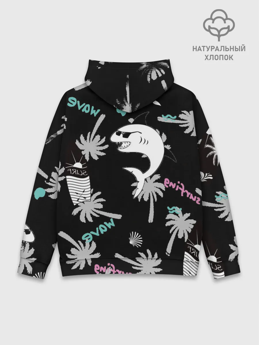 Худи мужской база хлопок / Акула и серфинг