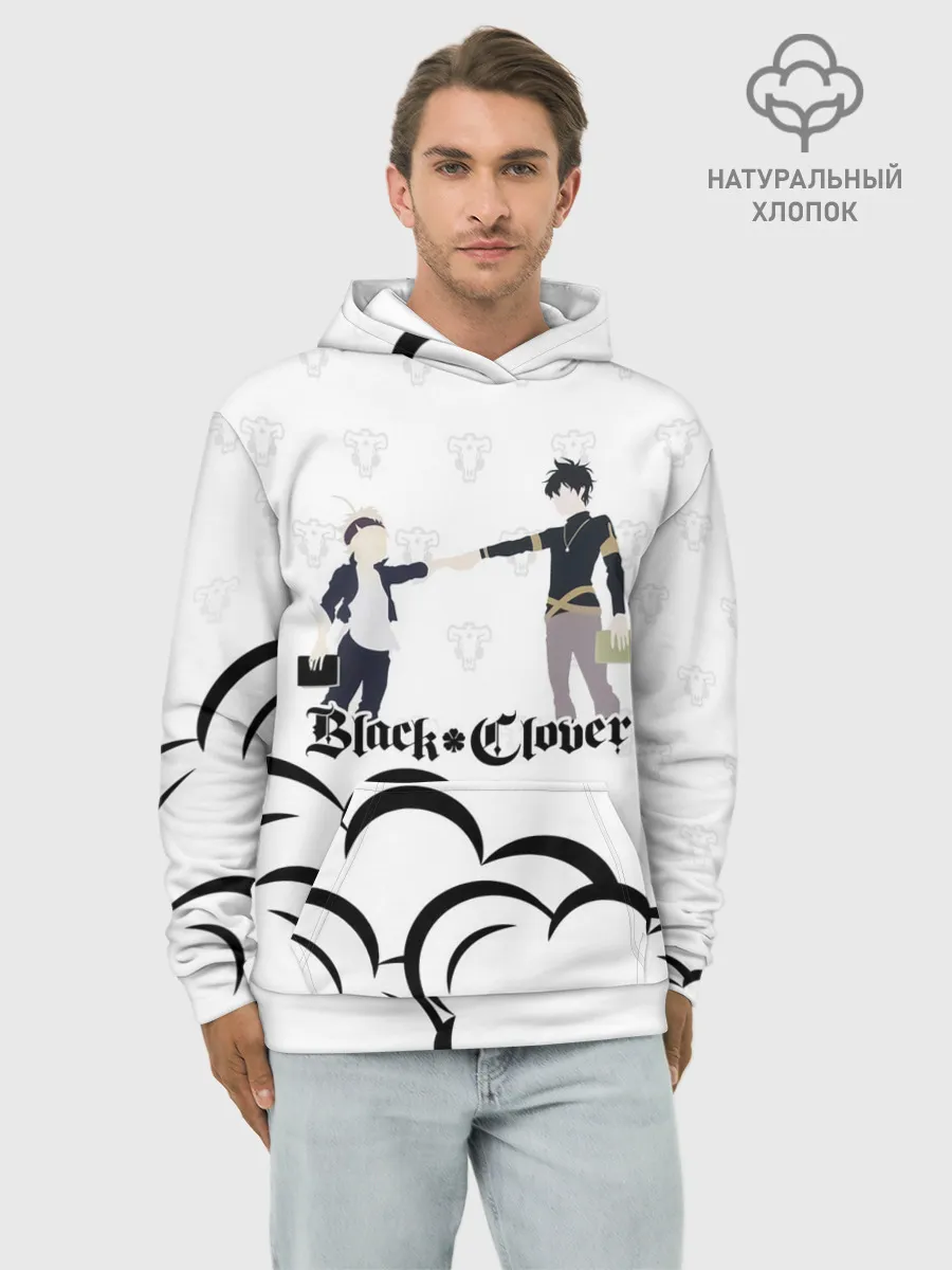 Худи мужской база хлопок / Чёрный клевер Аста и Юно