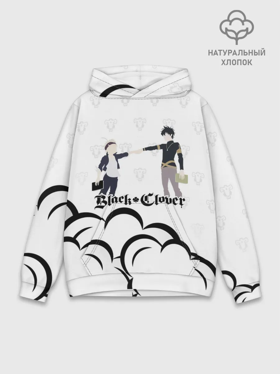 Худи мужской база хлопок / Чёрный клевер Аста и Юно