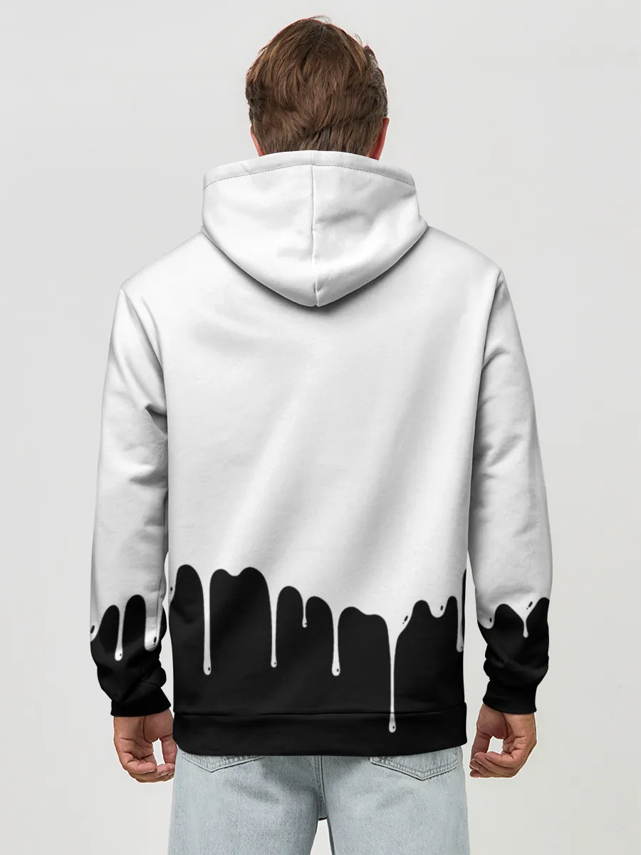 Худи мужской база хлопок / Черный Аста белая краска