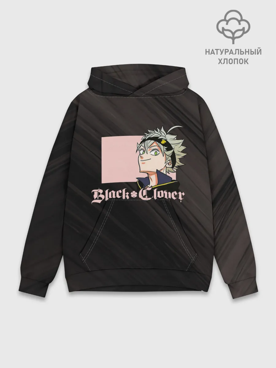 Худи мужской база хлопок / Чёрный клевер Аста в розовом