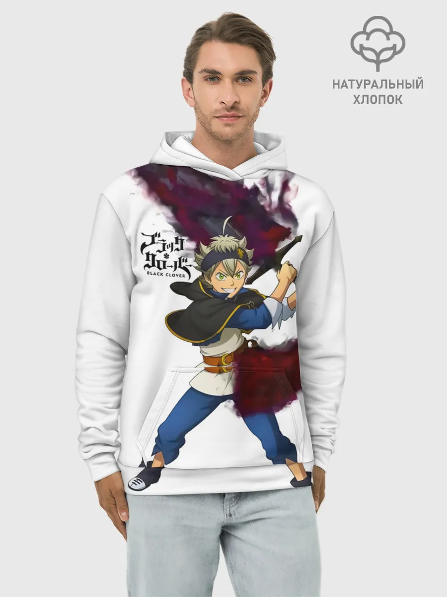 Худи мужской база хлопок / Чёрный клевер Аста красный меч