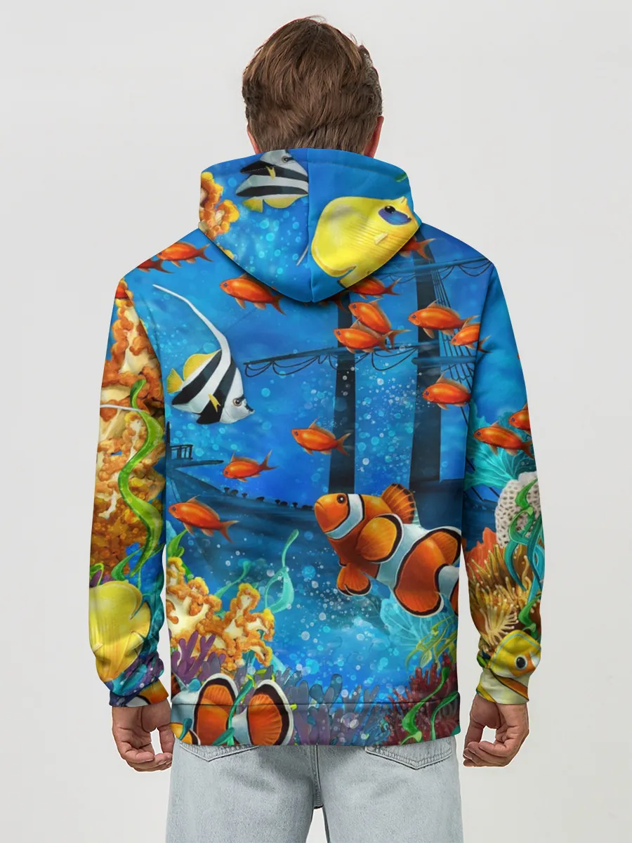 Худи мужской база хлопок / На глубине | Рыбки | Пляжная