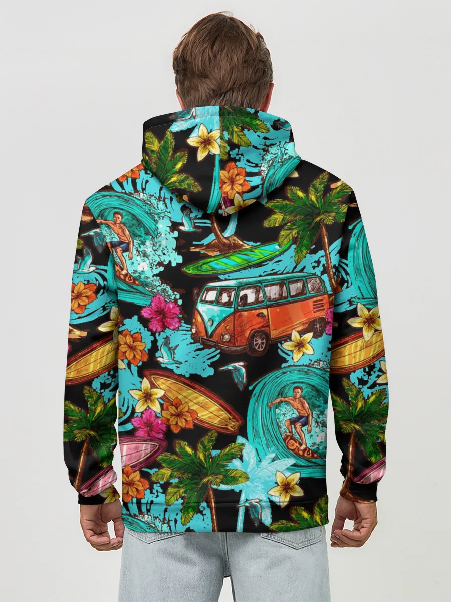 Худи мужской база хлопок / Пальмы, волны, серфинг