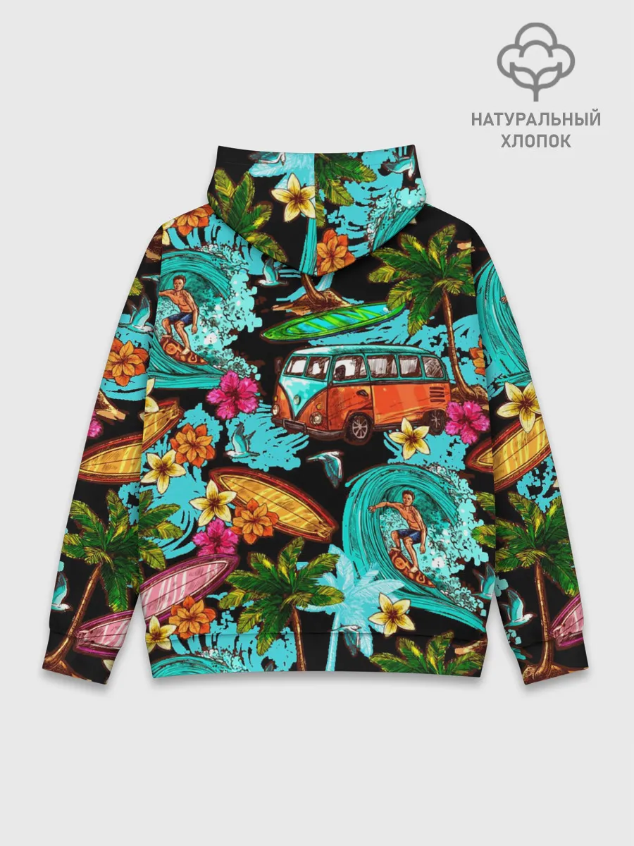 Худи мужской база хлопок / Пальмы, волны, серфинг