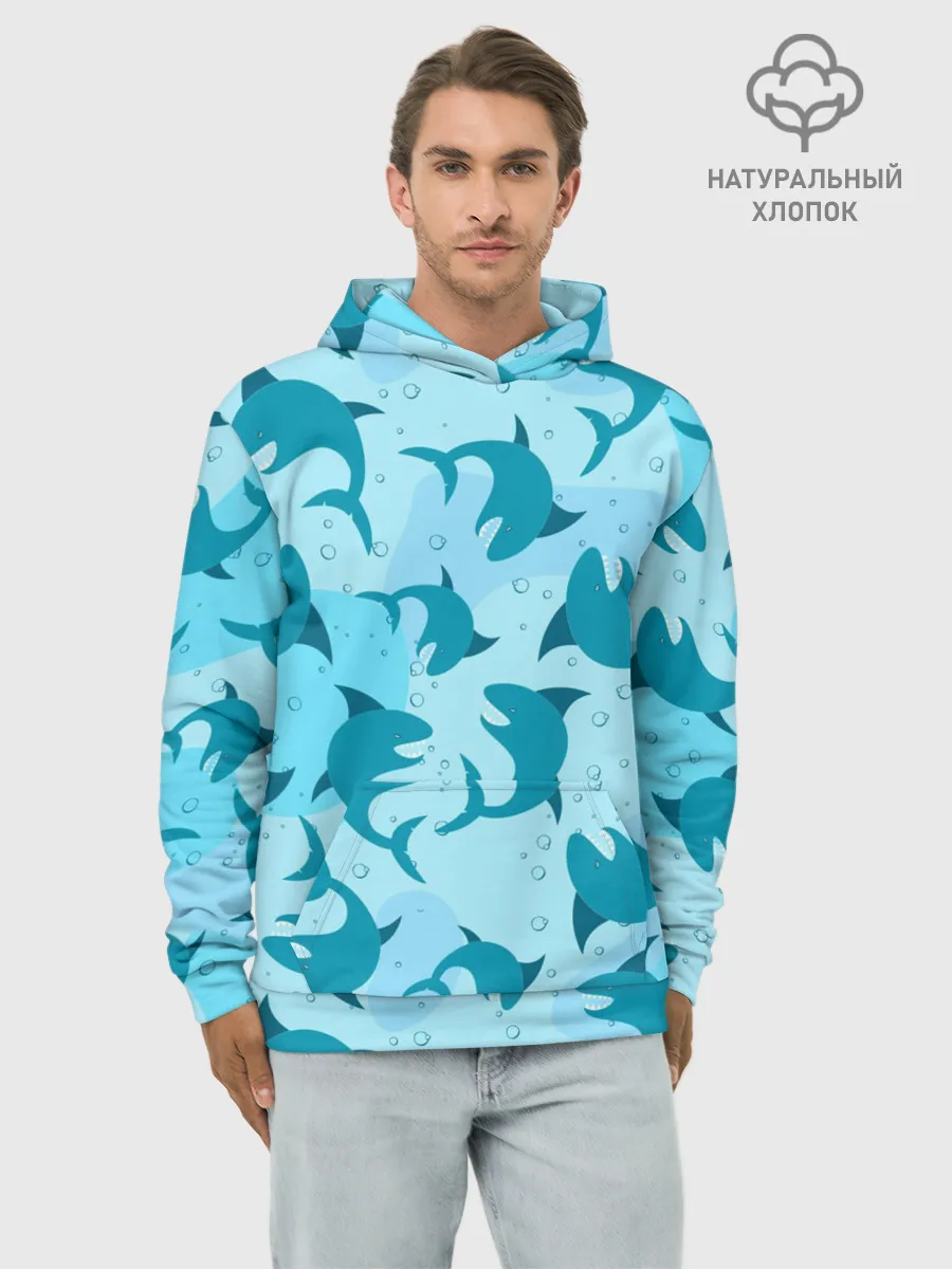 Худи мужской база хлопок / Акулы