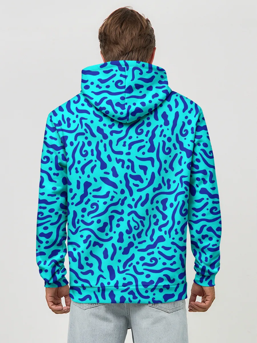 Худи мужской база хлопок / Неоновые синие узоры