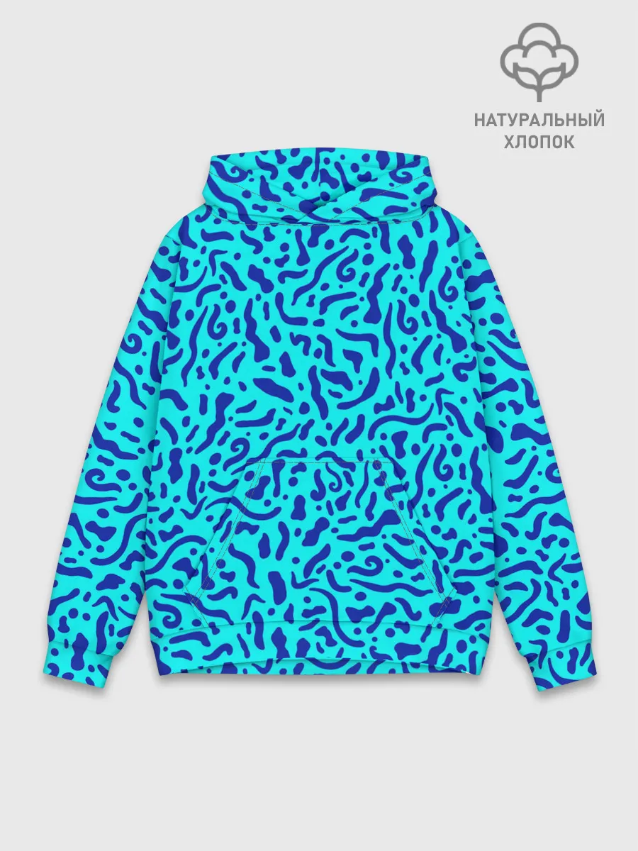Худи мужской база хлопок / Неоновые синие узоры