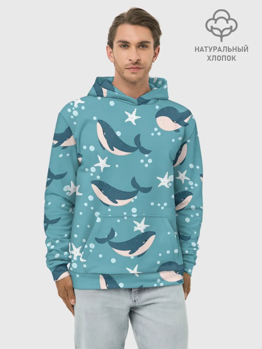 Худи мужской база хлопок / Киты