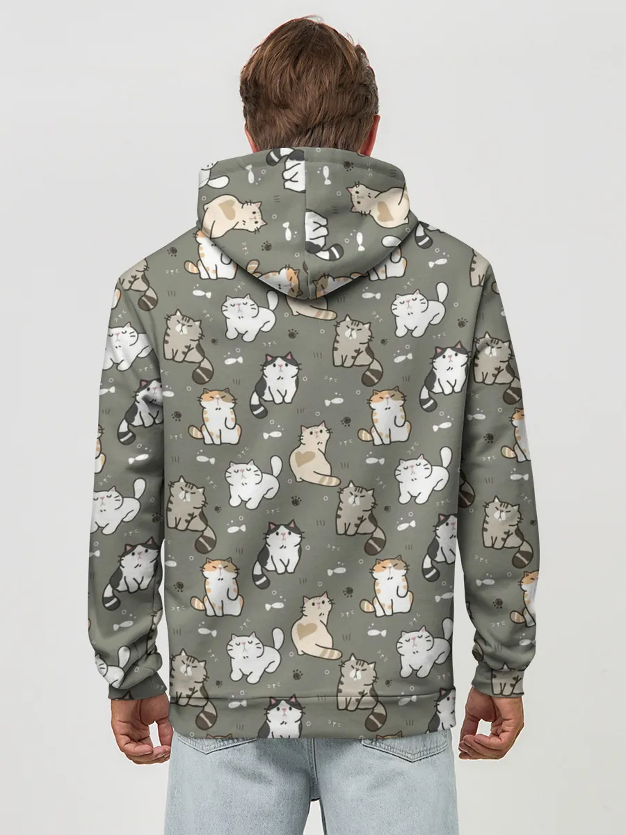 Худи мужской база хлопок / Кошечки с рыбками