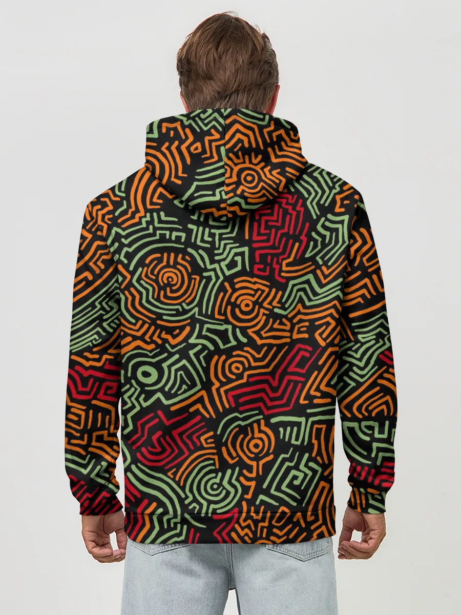 Худи мужской база хлопок / абстрактный узор линии