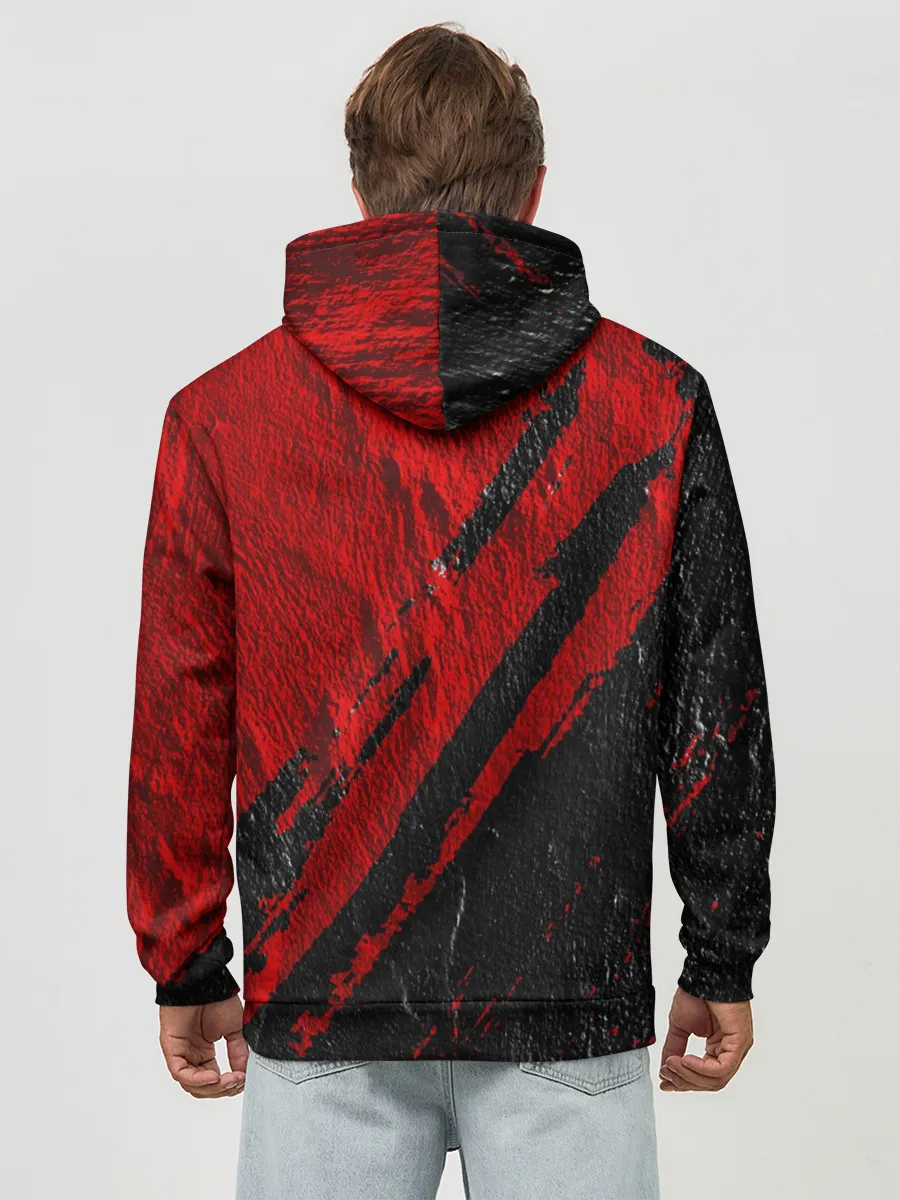 Худи мужской база хлопок / Красное чёрное 3D