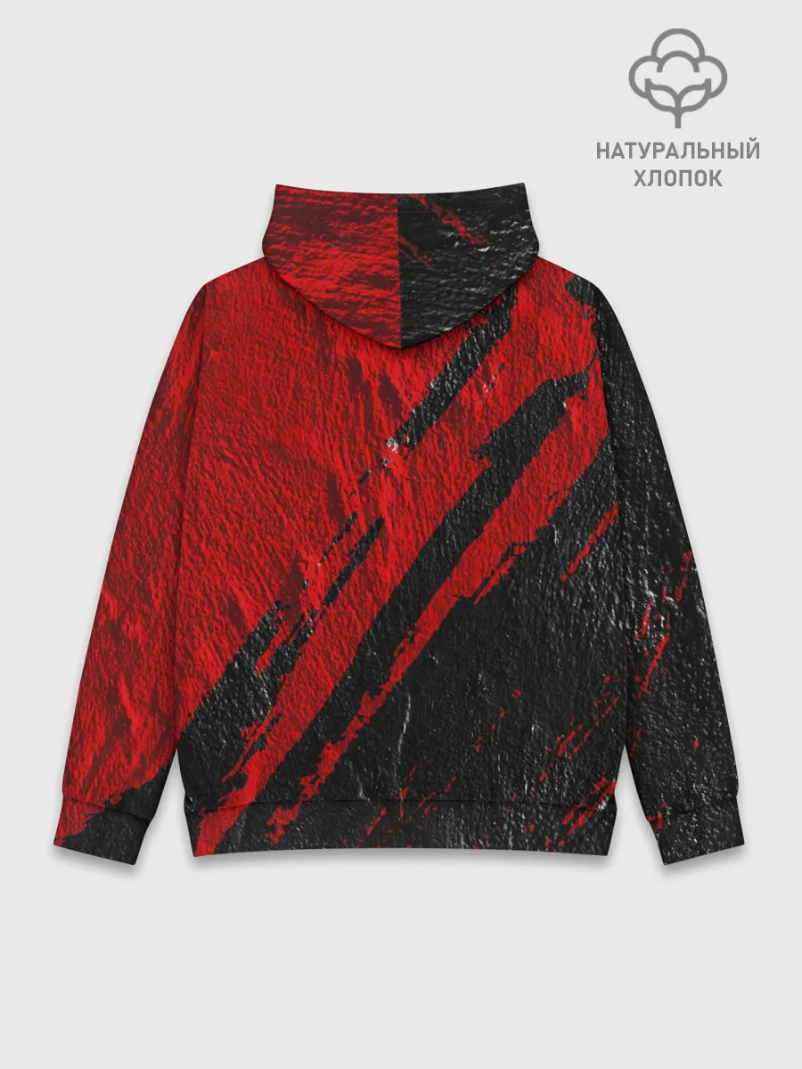 Худи мужской база хлопок / Красное чёрное 3D