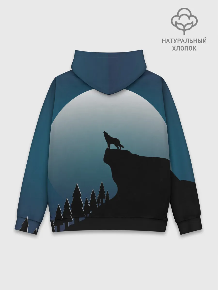 Худи мужской база хлопок / ВОЛК И ЛУНА 3D