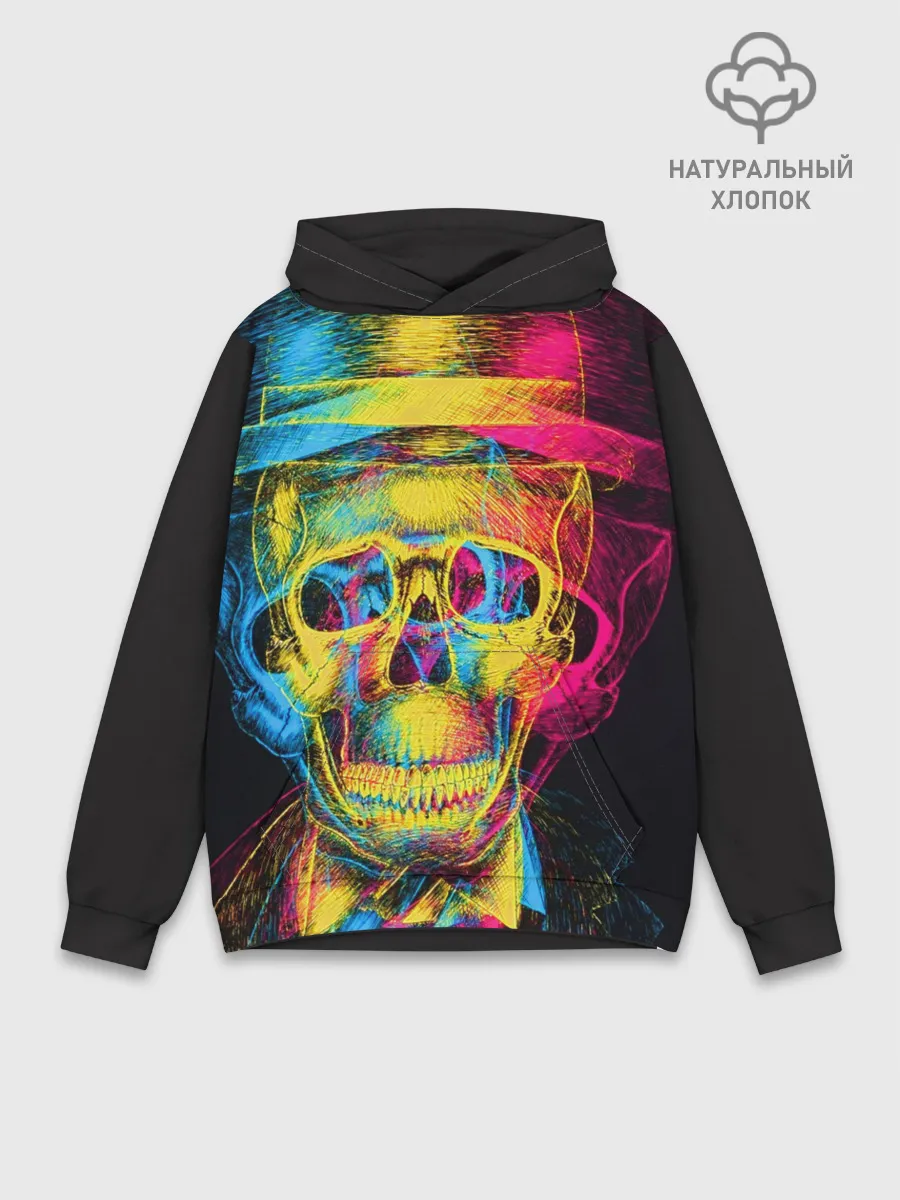 Худи мужской база хлопок / Череп-анаглиф