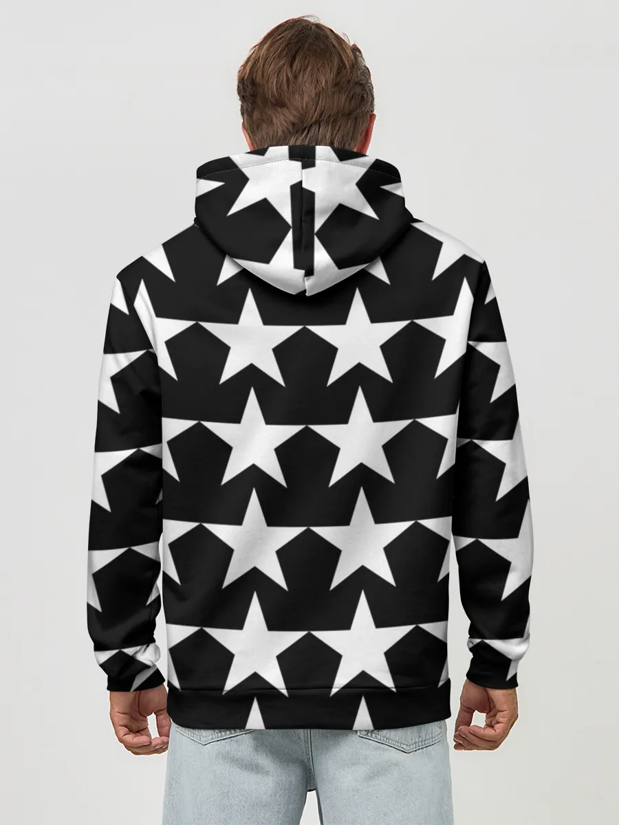 Худи мужской база хлопок / Белые звёзды на чёрном фоне