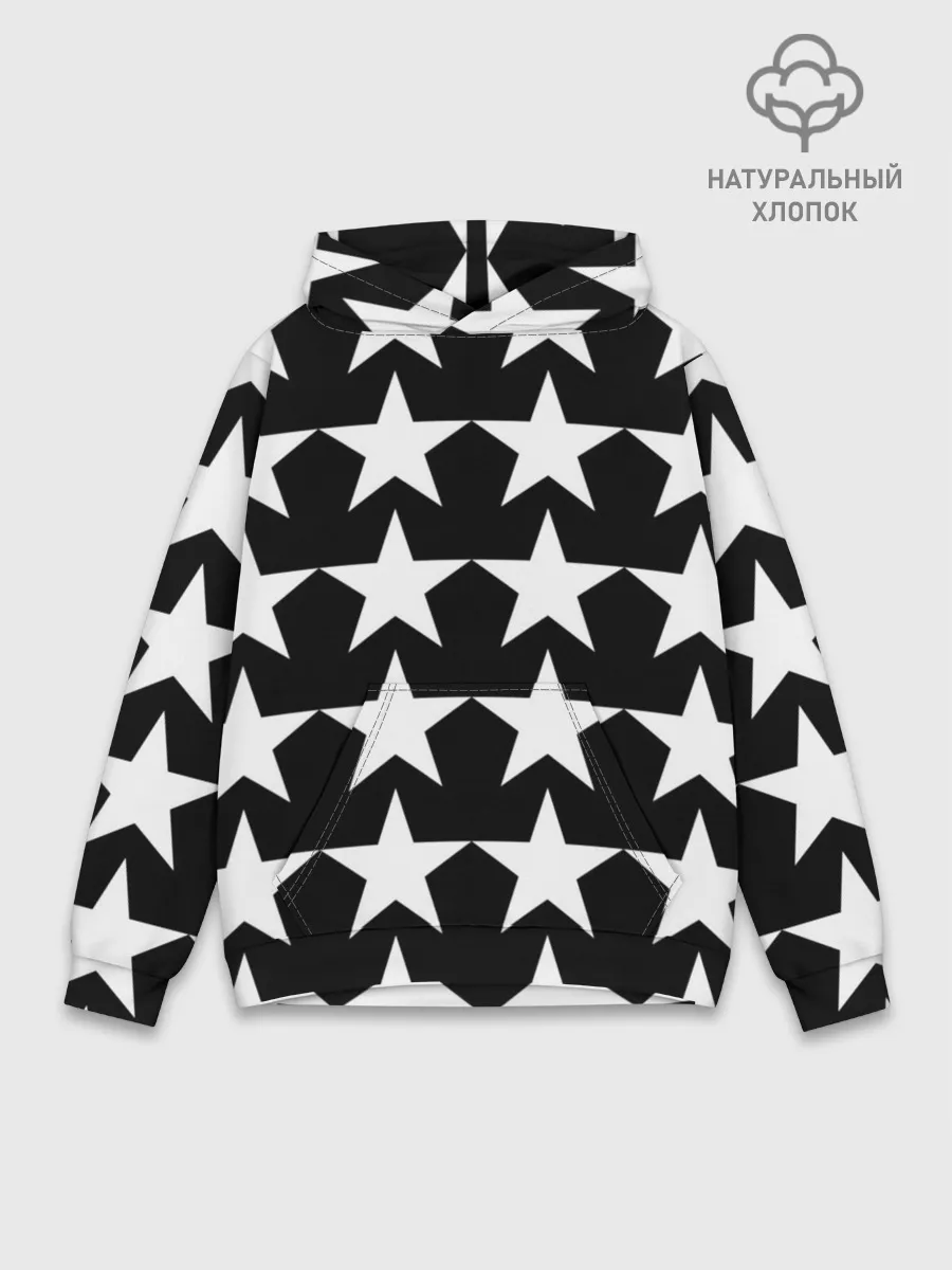 Худи мужской база хлопок / Белые звёзды на чёрном фоне