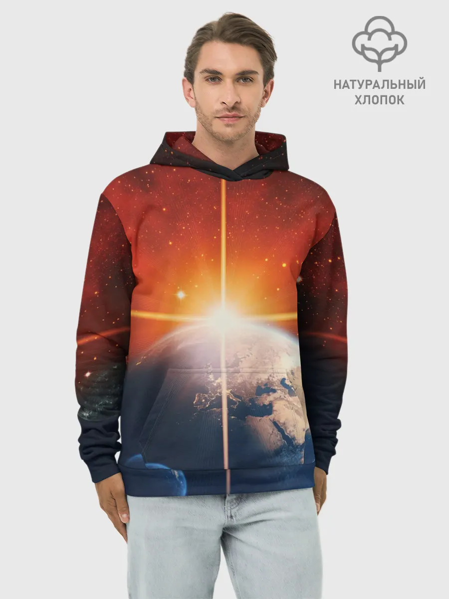 Худи мужской база хлопок / Космос земля 3D