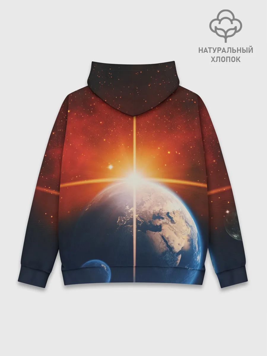 Худи мужской база хлопок / Космос земля 3D