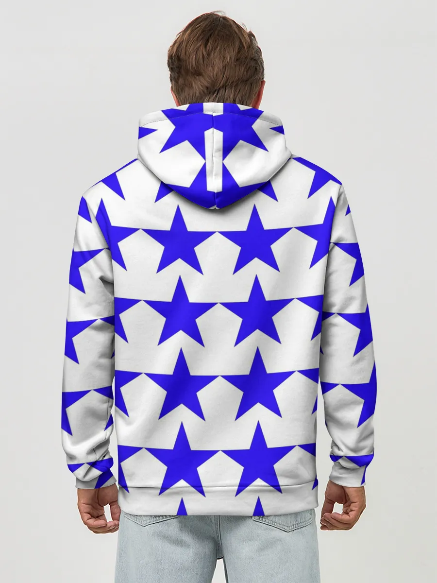 Худи мужской база хлопок / Синие звёзды на белом фоне