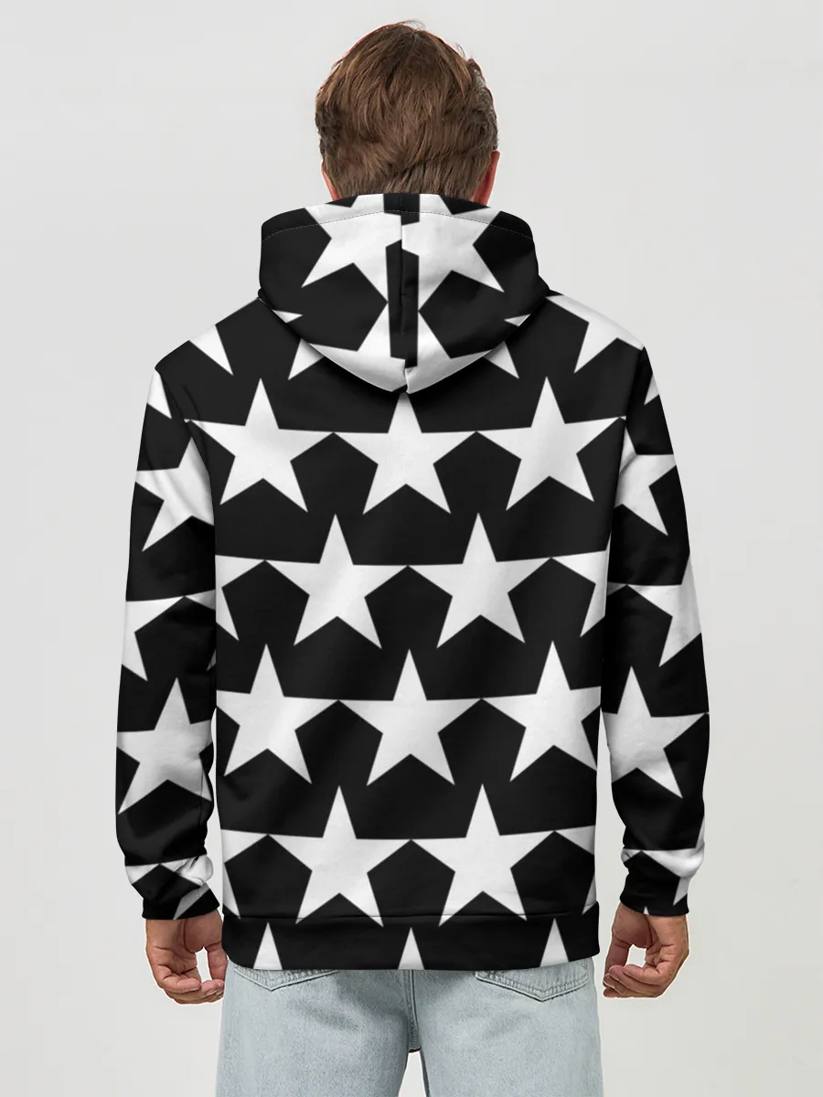 Худи мужской база хлопок / Белые звёзды на чёрном фоне 2