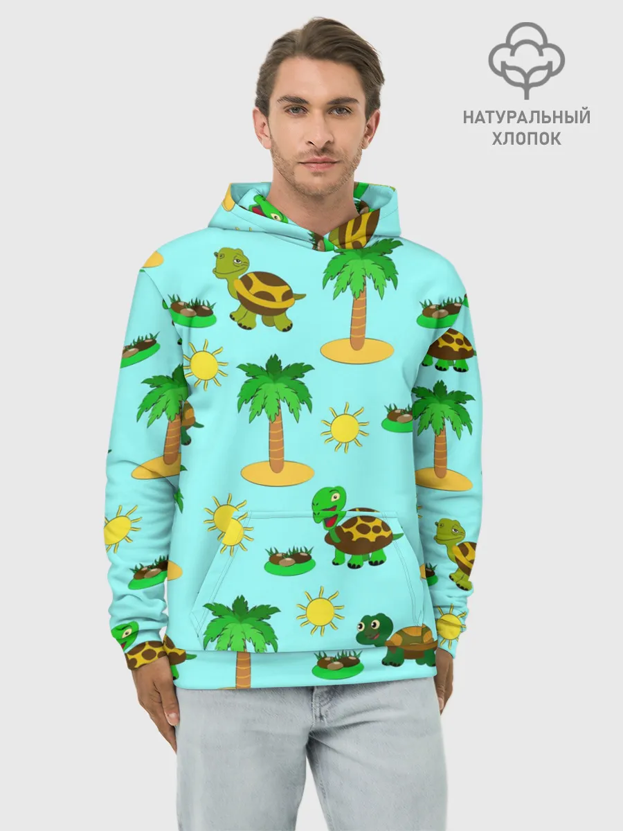 Худи мужской база хлопок / черепашки и пальмы
