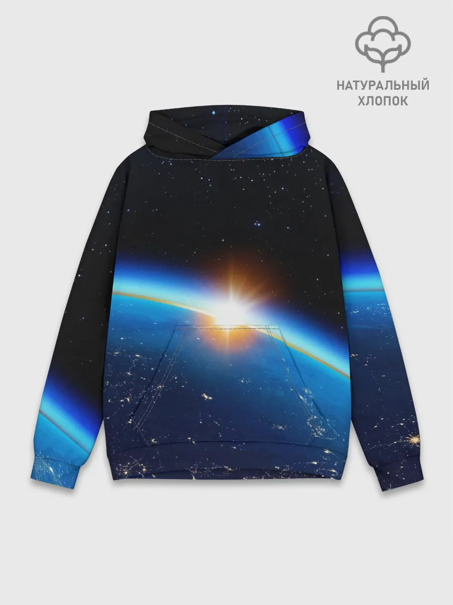 Худи мужской база хлопок / КОСМИЧЕСКИЙ РАССВЕТ 3D