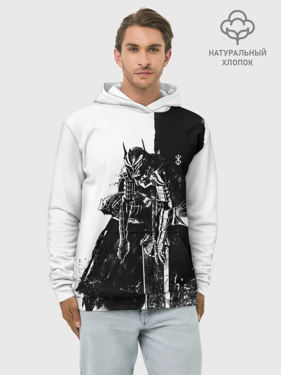 Худи мужской база хлопок / Берсерк черно-белый
