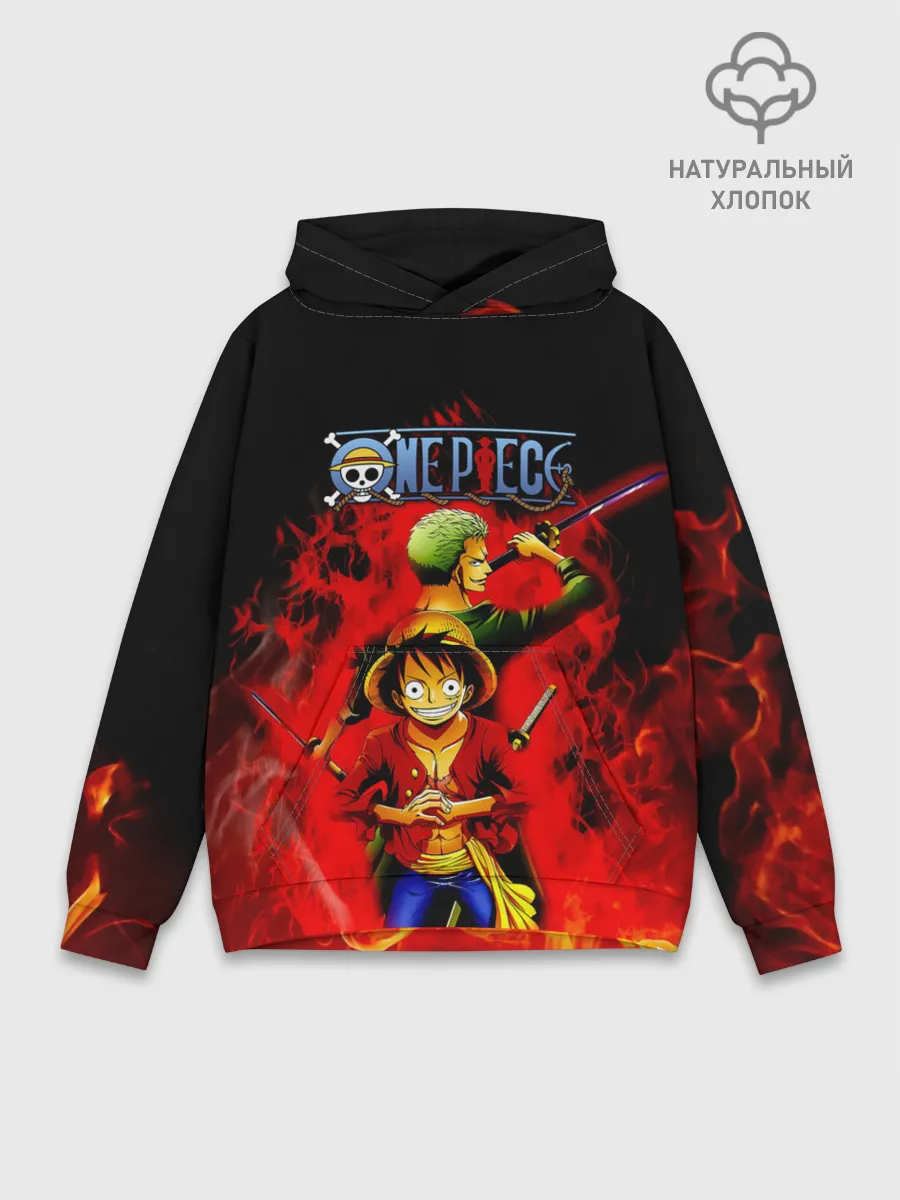 Худи мужской база хлопок / Зоро и Луффи в огне One Piece