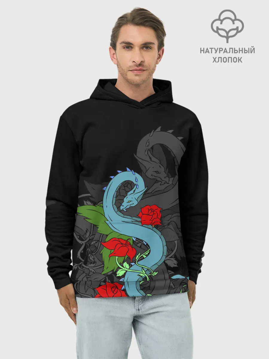 Худи мужской база хлопок / Дракон и Розы