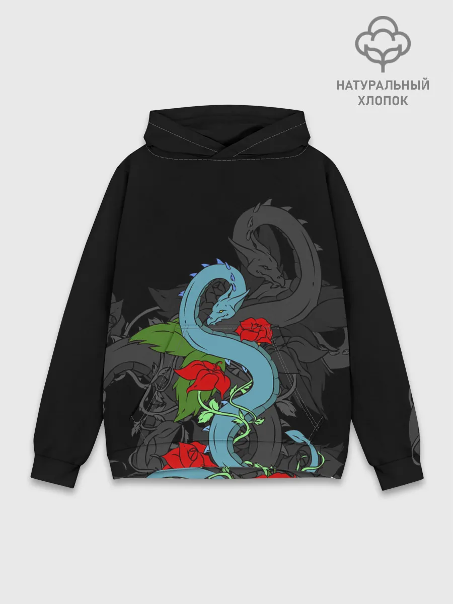 Худи мужской база хлопок / Дракон и Розы