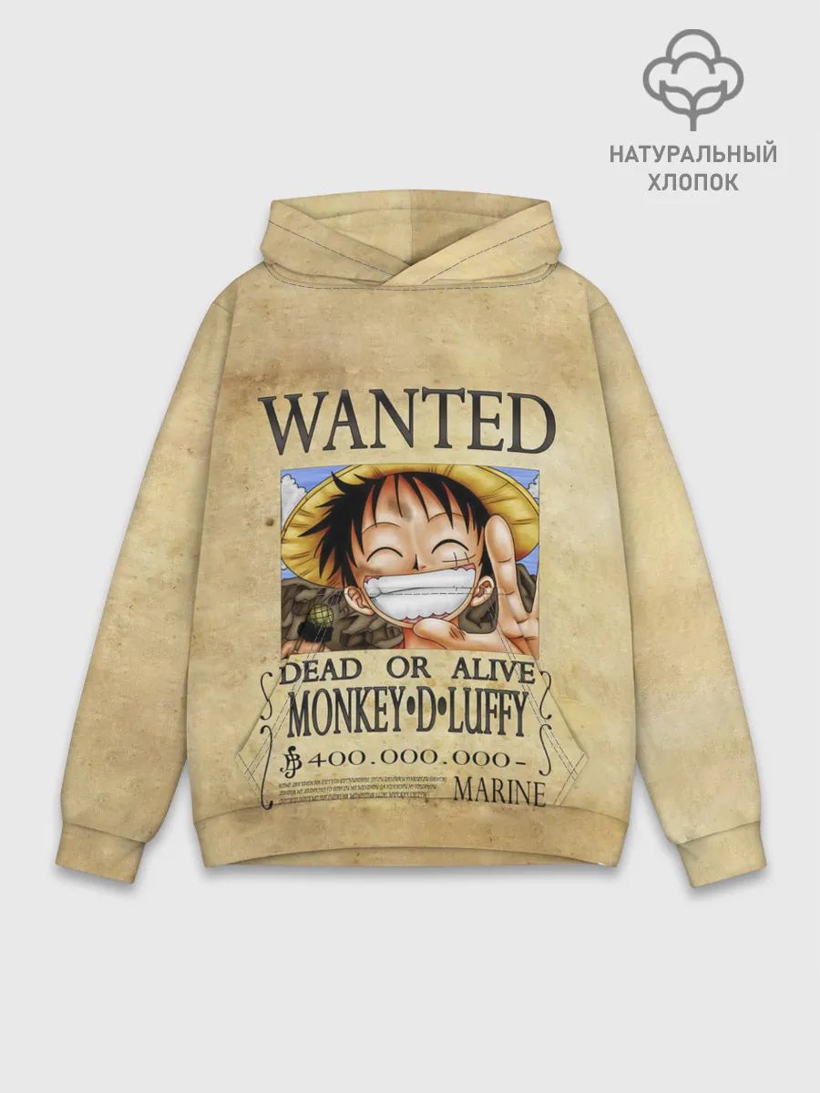 Худи мужской база хлопок / Манки Д. Луффи в розыске One Piece