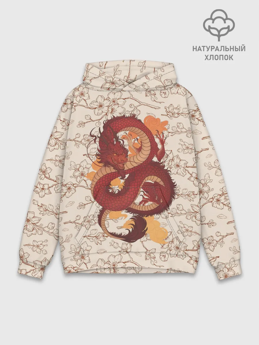 Худи мужской база хлопок / Китайский Дракон и Сакура