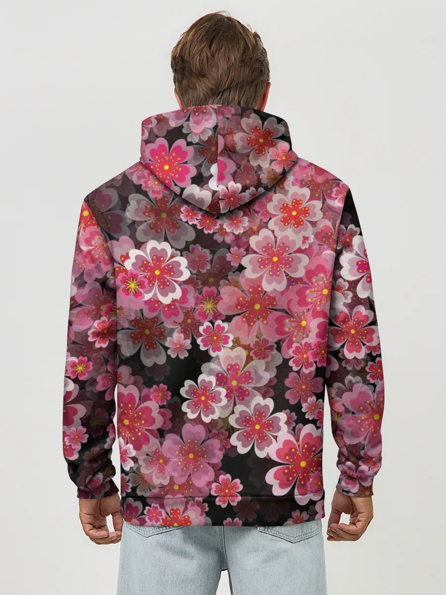 Худи мужской база хлопок / Иероглифы и Сакура 3D