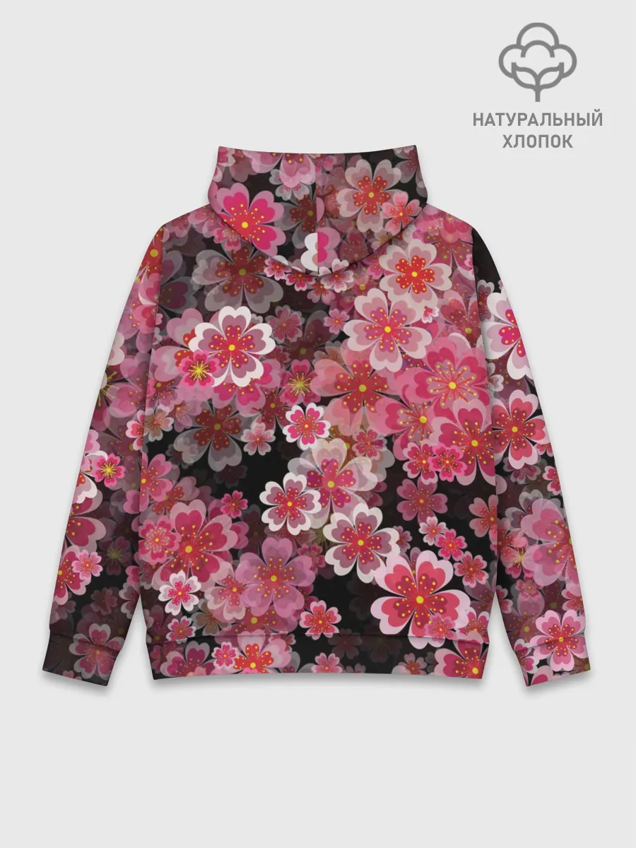 Худи мужской база хлопок / Иероглифы и Сакура 3D