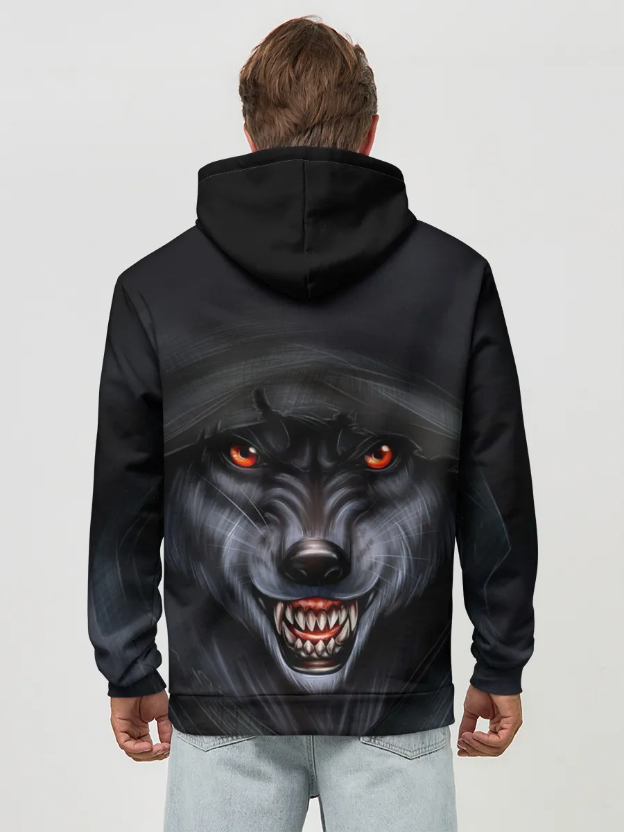 Худи мужской база хлопок / СЕРЫЙ ВОЛК 3D