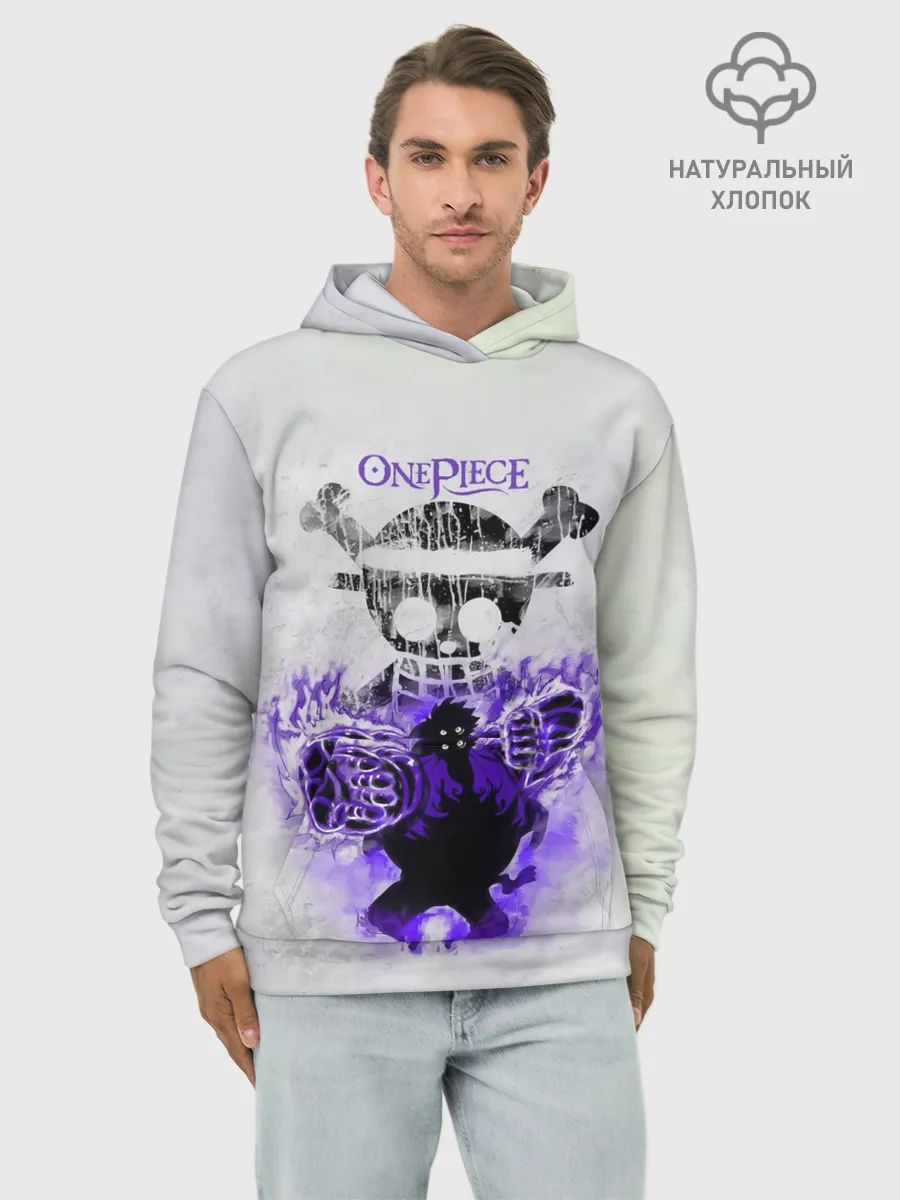Худи мужской база хлопок / Пламенный резиновый Луффи | One Piece