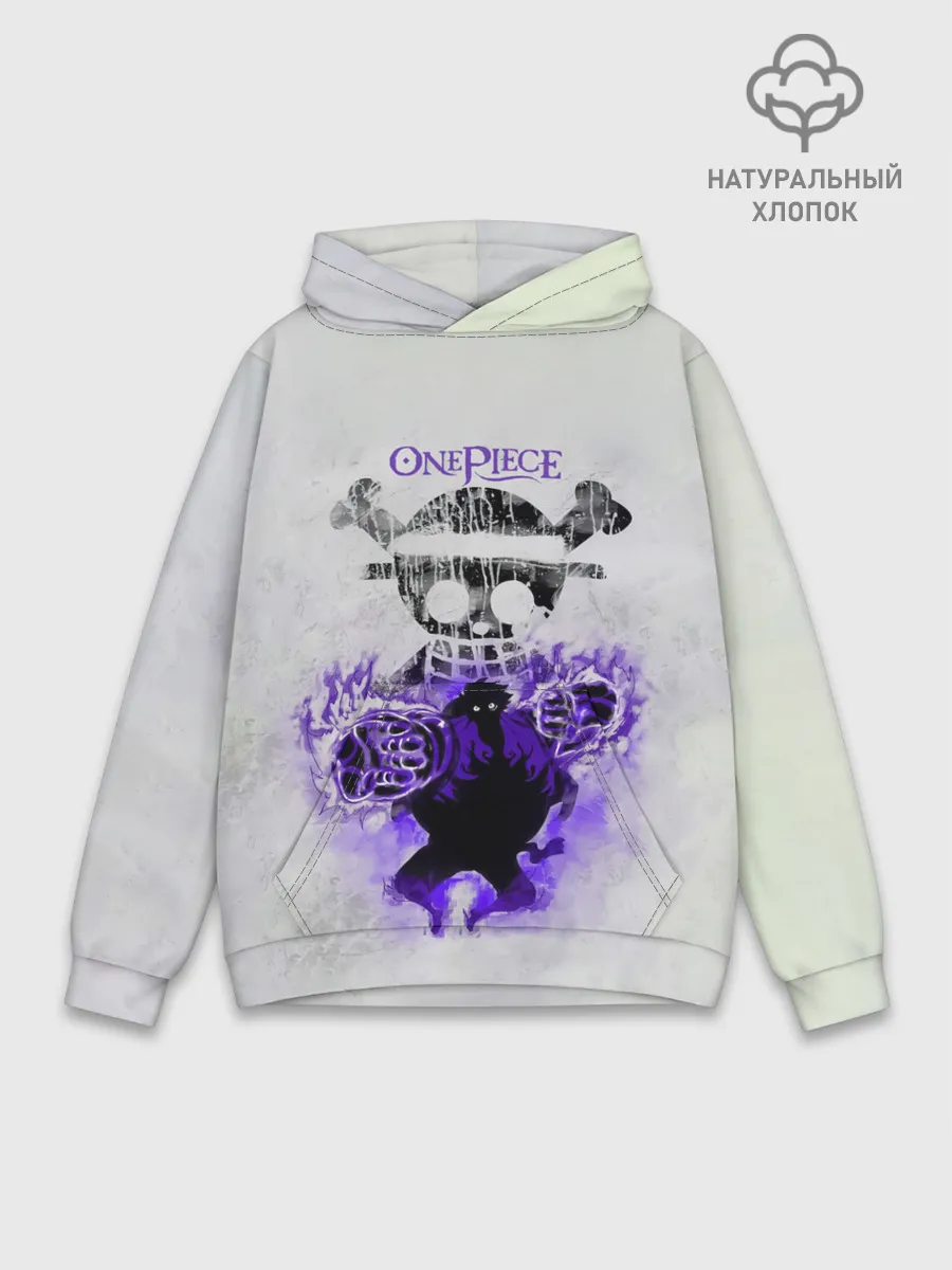 Худи мужской база хлопок / Пламенный резиновый Луффи | One Piece