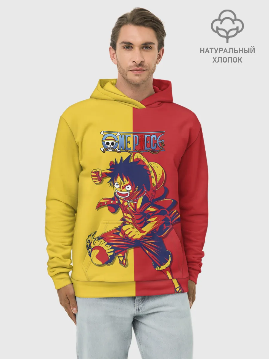 Худи мужской база хлопок / Удар Луффи | One Piece