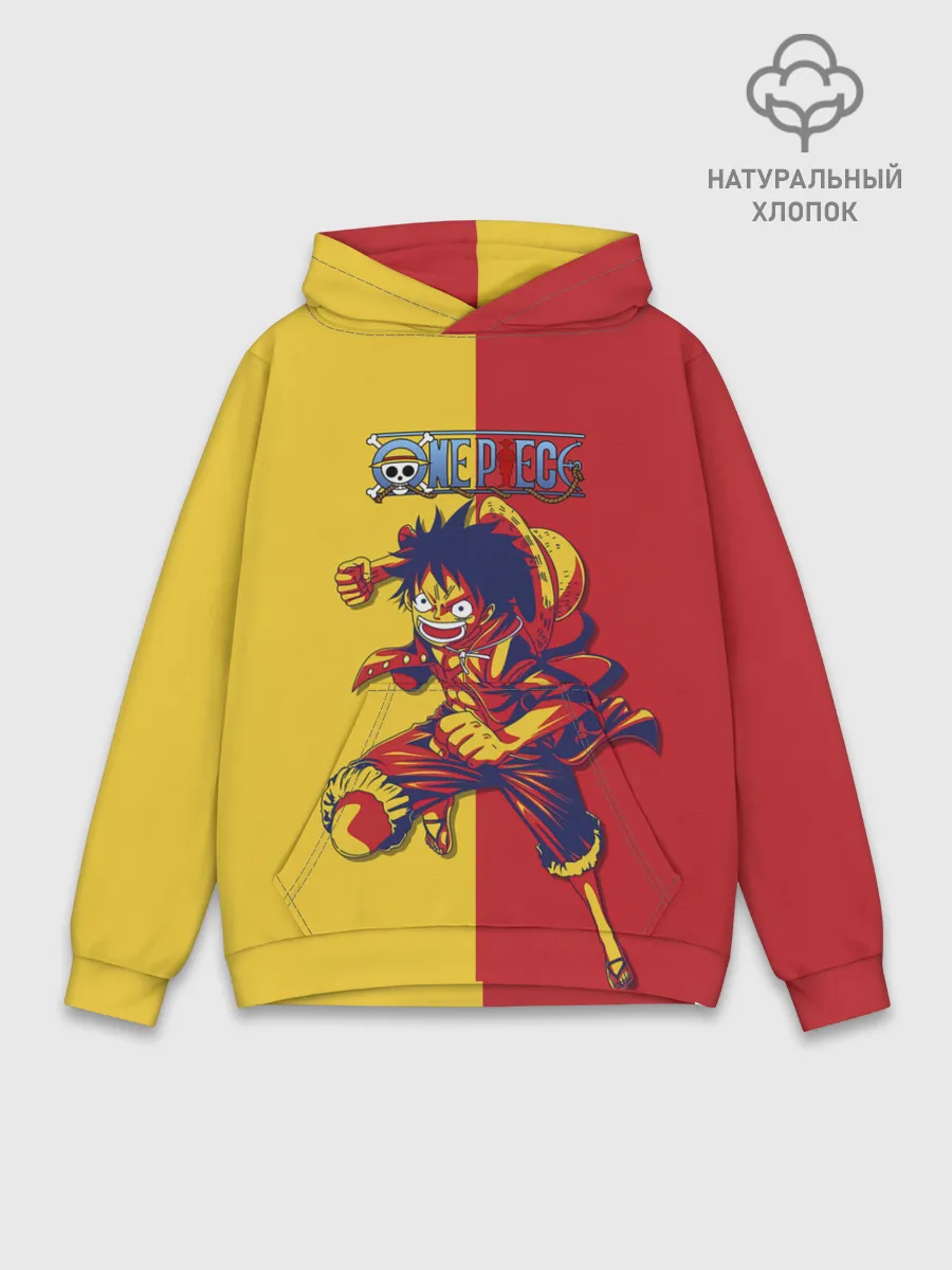 Худи мужской база хлопок / Удар Луффи | One Piece